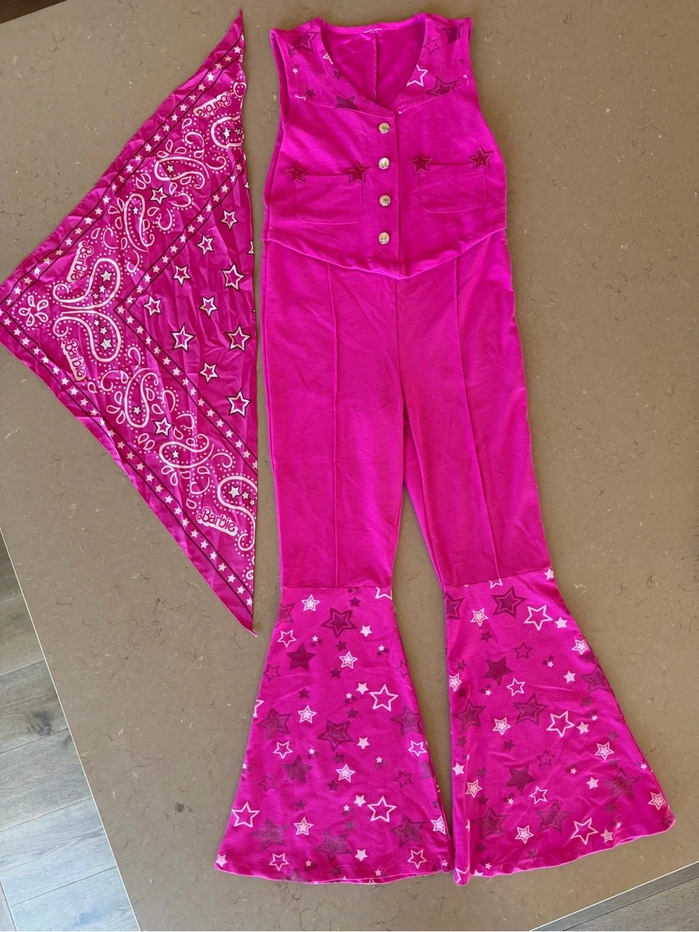 Barbie The Movie Western Halloween Costume Cowgirl Jumpsuit Star-Flare Legs Pink